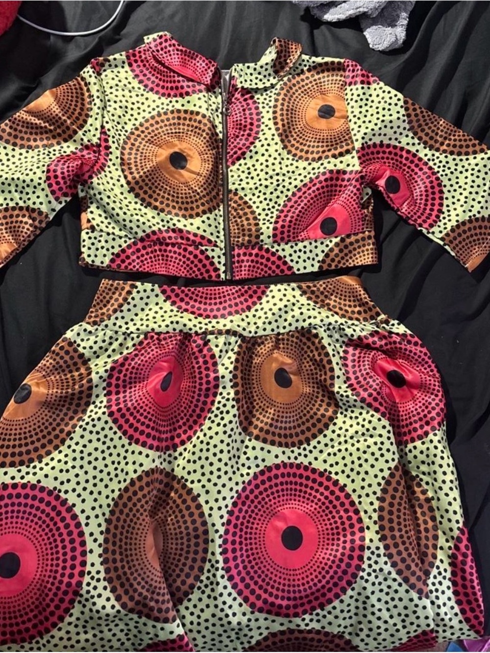 Womens Pink & Brown Circle Print Two-Piece Dress Set